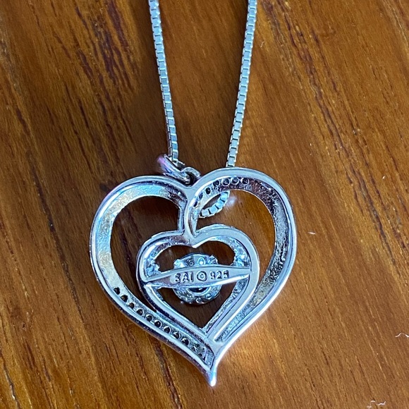 Silver and Blue Heart Necklace with Gemstone - Picture 3 of 5